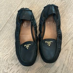 Black leather Prada loafers